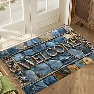 3D Stone Pattern Welcome Doormat, Unique Design Retro Entrance Rug, High-end Design Highly Absorbent Floor Mats, Anti-slip Quick drying Soft Carpets, Suitable for Multi-scenario, Indoor Outdoor Entrance Carpet Home Decor, Gifts for Family and Friends
