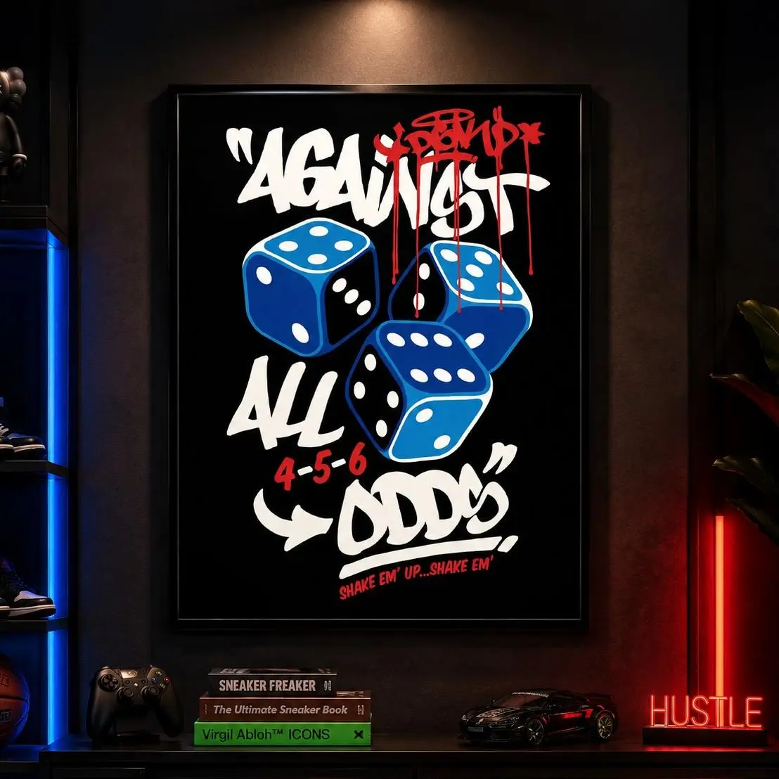 Graffiti Dice Canvas Wall Art - Retro Poster for Bedrooms & Man Caves