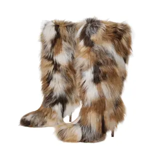 Women’s Faux Fur Knee High Boots Faux Fur Knee High Winter Boots  Plush Fluffy Warm Stiletto Heel Cozy Footwear for Party Casual Daily Winter Wear