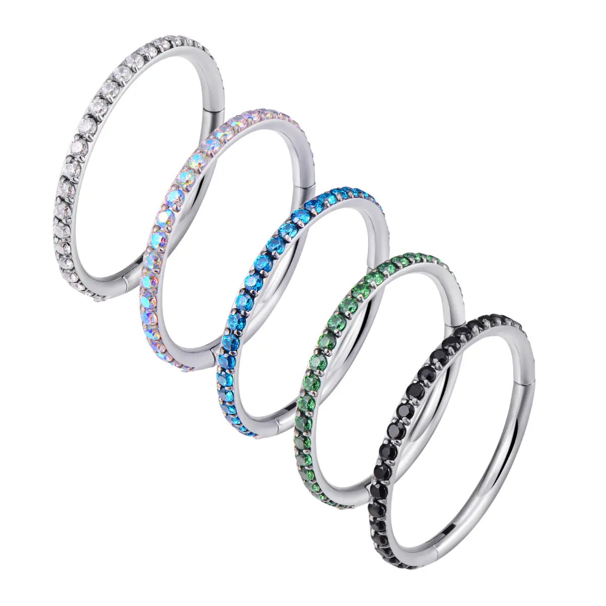18g 16g Titanium Micro Gem Hinged Ring for Nose and Ear Piercings