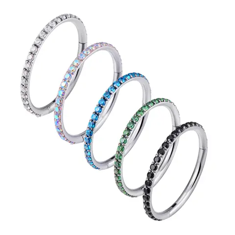 18g 16g Titanium Micro Gem Hinged Ring for Nose and Ear Piercings