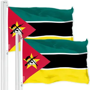 G128 2 Pack: Mozambique Mozambican Flag | 3x5 Ft | LiteWeave Pro Printed 150D Polyester | Country Flag, Indoor/Outdoor, Vibrant Colors, Brass Grommets, Thicker and More Durable Than 100D 75D Poly