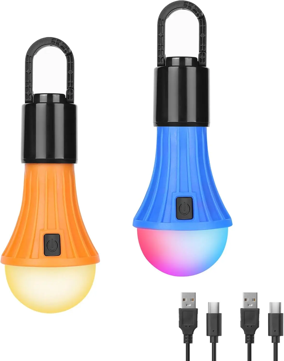 LEPRO 2-Pack Rechargeable LED Camping Lanterns with Portable Flashlights Function, 7 White & RGB Light Modes, Hanging Clip Hook, USB Cable Included, Small Size Outdoor Hunting Emergency Essentials