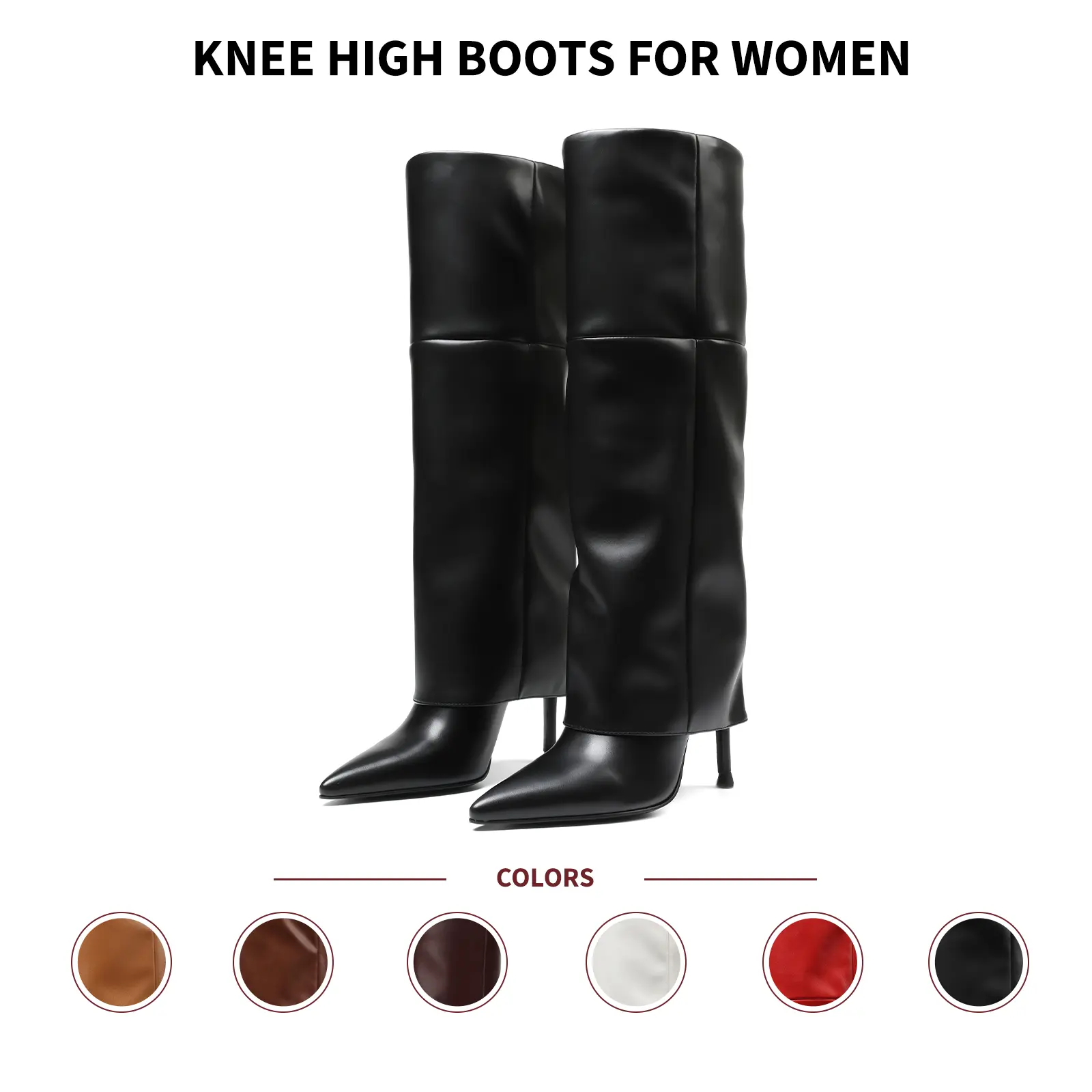 Knee High Boots For Women Pointed Toe Stiletto Heel Pull On Wide Calf Comfortable Trendy Fashion Date Casual Outings Concert Festival Fall Dress Long Tall Shark Fold Over Boots tiktok shop back to school