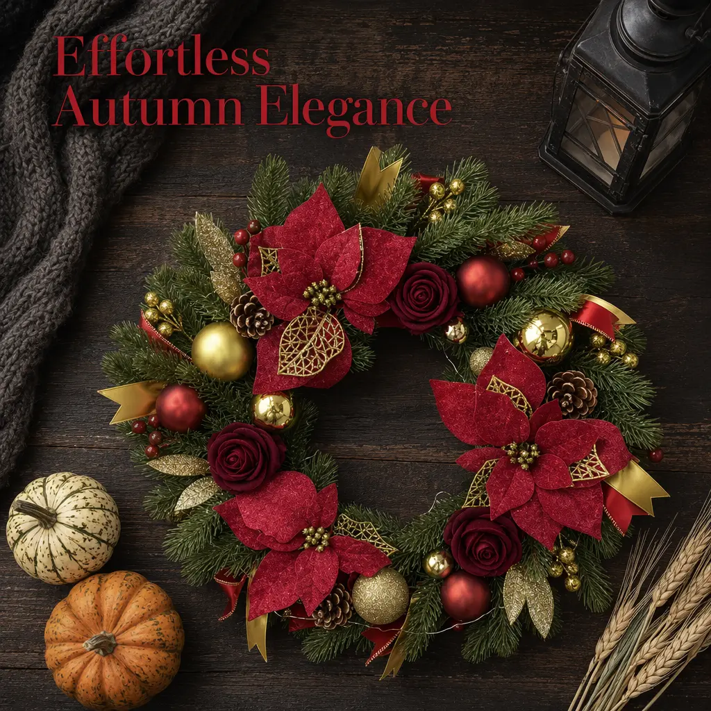 Christmas Wreath with LED Lights, Hanging Hook, Red Bow and Greenery Design - Christmas Decor for Front Door, Porch and Home Outdoor Display
