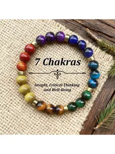 1pc Seven Chakra Yoga Meditation Bracelet - Natural Tiger'S Eye Stone Beads, 7 Chakra Chakra System, Handcrafted Bohemian Style with Accents, Spiritual Jewelry for Women & Men, Daily Wear, Gift for Family & Friends, Chakra Bracelet