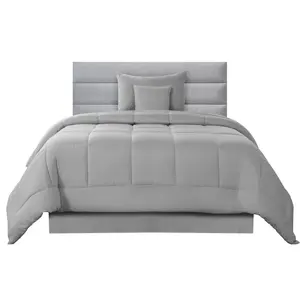 4 Piece Comforter Set Twin Size Soft Breathable Down Alternative Bedding with Shams, Decorative Pillow & Bed Skirt - Plain Grey