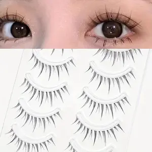 5 Pairs Newbie Transparent Stem Eyelashes Natural Look DIY Personal Lashes Short Baby Straight Full Strip Bare Skin Inner Double False Lashes Makeup Cosmetic False Eyelash Set