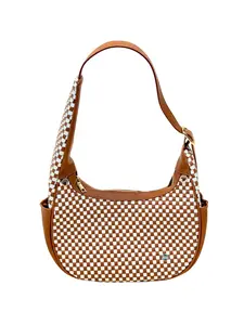 Gold Blush Woven Everyday Shoulder Bag – Vegan Leather Adjustable Strap Tote