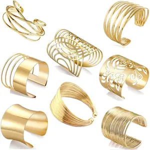 8 Pcs Cuff Bangle Bracelet for Women Open Wide Wire Bracelets Gold Wrist Cuff Wrap Bracelet Adjustable Size High Quality Metal Fashion Jewelry Gift