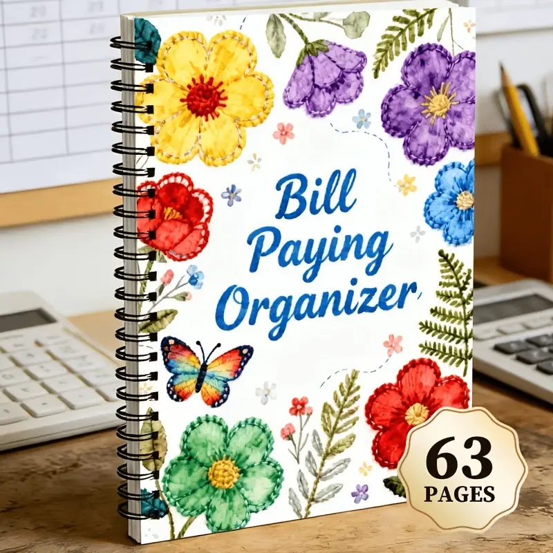 Bill Paying Organizer Notebook - 63 Pages Monthly Bill Tracker, Budget Financial Planner for Expense & Finance Management, Floral Spiral Notebook, Finance Checklist Organizer