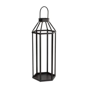 HomeRoots 634822 32 in. Black Geometric Metal Floor Lantern Candle Holder