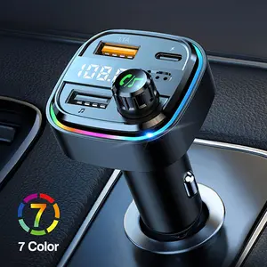 PD 30W Type-C Car Charger & Bluetooth 5.3 FM Transmitter, Wireless MP3 Player with Dual USB Ports, Bass Sound Enhancer, RGB Glowing Radio Adapter, Hands-Free Calls, Car Accessories & Road Trip Essentials, Compatible with 12V-24V