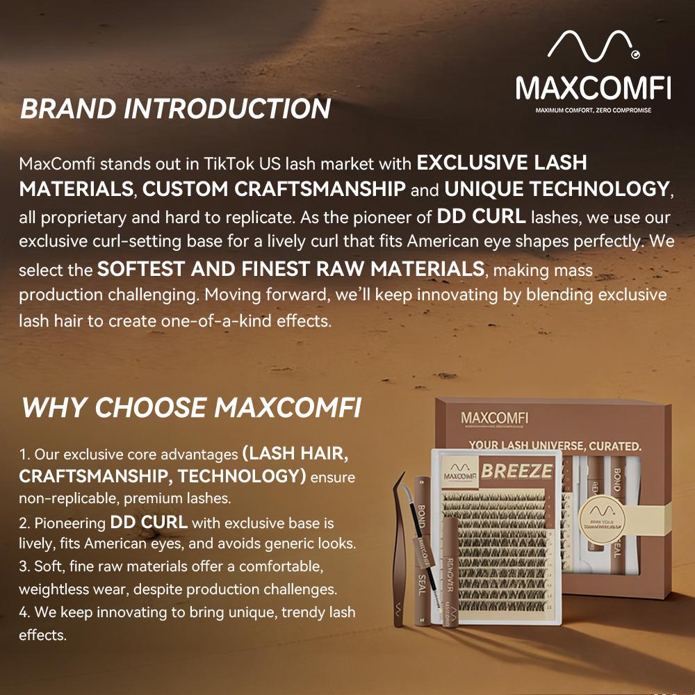 MaxComfi Muse Cosmetic Eyelash Extensions - DIY Eyelash Extensions, Beginner-Friendly Cluster Lashes, Waterproof, Thin Band, Super Soft, Long-Lasting Natural Venus Velure Style for Daily Voluminous Look, Makeup Essential, Eyelashes Extensions