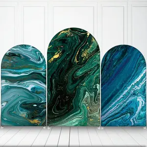 Blue Green Marble Style Texture Arch Backdrop Cover Spandex Fabric Balloon Background Covers Decoration for Wedding Baby Shower Birthday Party Events
