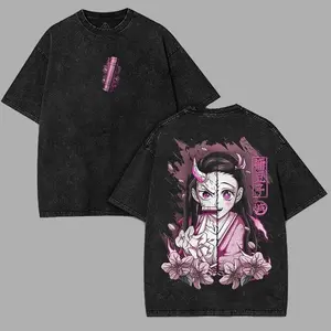 Men's Nezuko Kamado v2 Demon Slayer Kimetsu No Yaiba Vintage Double Printed Distressed Graphic T-Shirt - Short-Sleeve Fitted Round Neck Activewear Top, Casual Streetwear Sportswear Unisex Merch