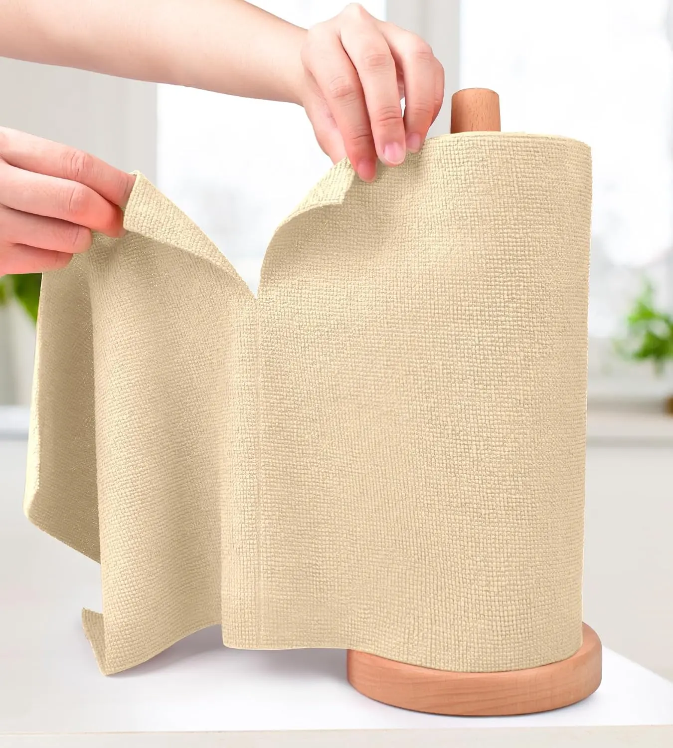 Microfiber Cleaning Cloth Roll - -  Microfiber Paper Towels, Lint-Free, Washable, 20 Sheets for Kitchen, , Dishes, and  Surfaces (Wheat)