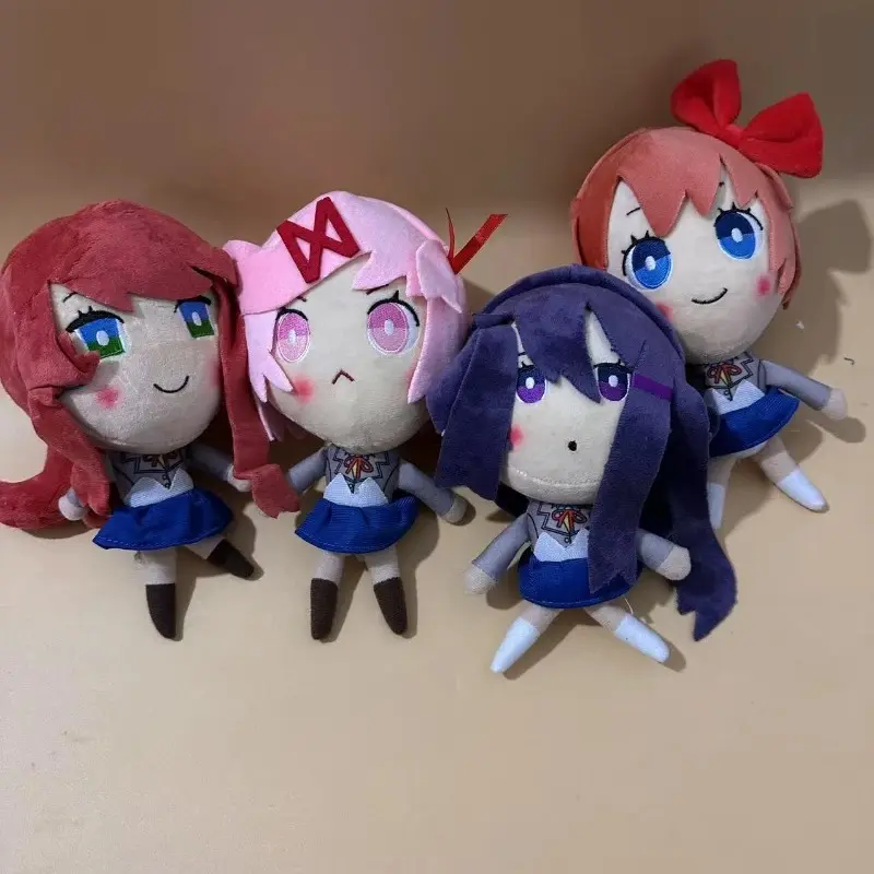Cute 4pcs Doki Doki Literature Club Plush Set Monika Sayori Natsuki Yuri Soft Stuffed School Uniform Dolls for Fans Home Decor