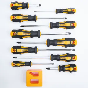 11pcs Magnetic Screwdriver Set, Chrome Vanadium Steel, Lemon Yellow, Polished Finish, Flat & Phillips Heads,Nail Puller Includes Pick & Hook Tools, for Mechanics, Construction, Carpentry Hardware#TikTokShopBacktoSchool