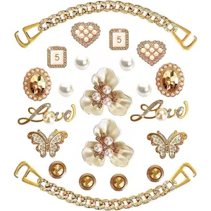 Bling Shoe Charms for Women,Girly Golden Chains for Clog Sandals,Rhinestones Bling Chain Charms Cute Designer DIY Shoe Accessories Decoration Jewels Party Favors