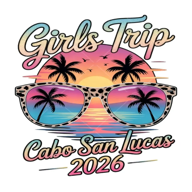 4Pcs Mexican Girls Travel 2026 Cabo San Lucas Cruise Luggage Logo Iron On Patches for Clothes Bags Novelty Applique Decals Heat Transfer DTF Stickers Ready to Iron