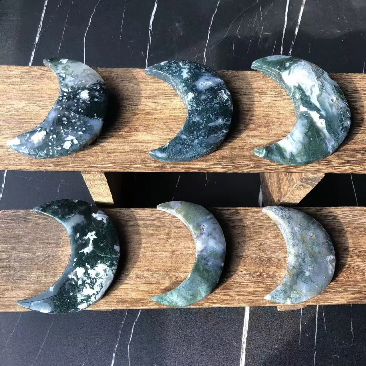Natural Crystal Moss Agate Moon Collection
