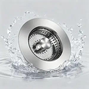 All Metal Kitchen Sink Strainer Stopper Combo, Stainless Steel Kitchen Sink Filter Sink Universal Sink Bounce Core Drainer kitchen sink Stainless Steel sink drain Sink Drain Strainer 3-in-1, drain hole ,removable stainless steel filter basket