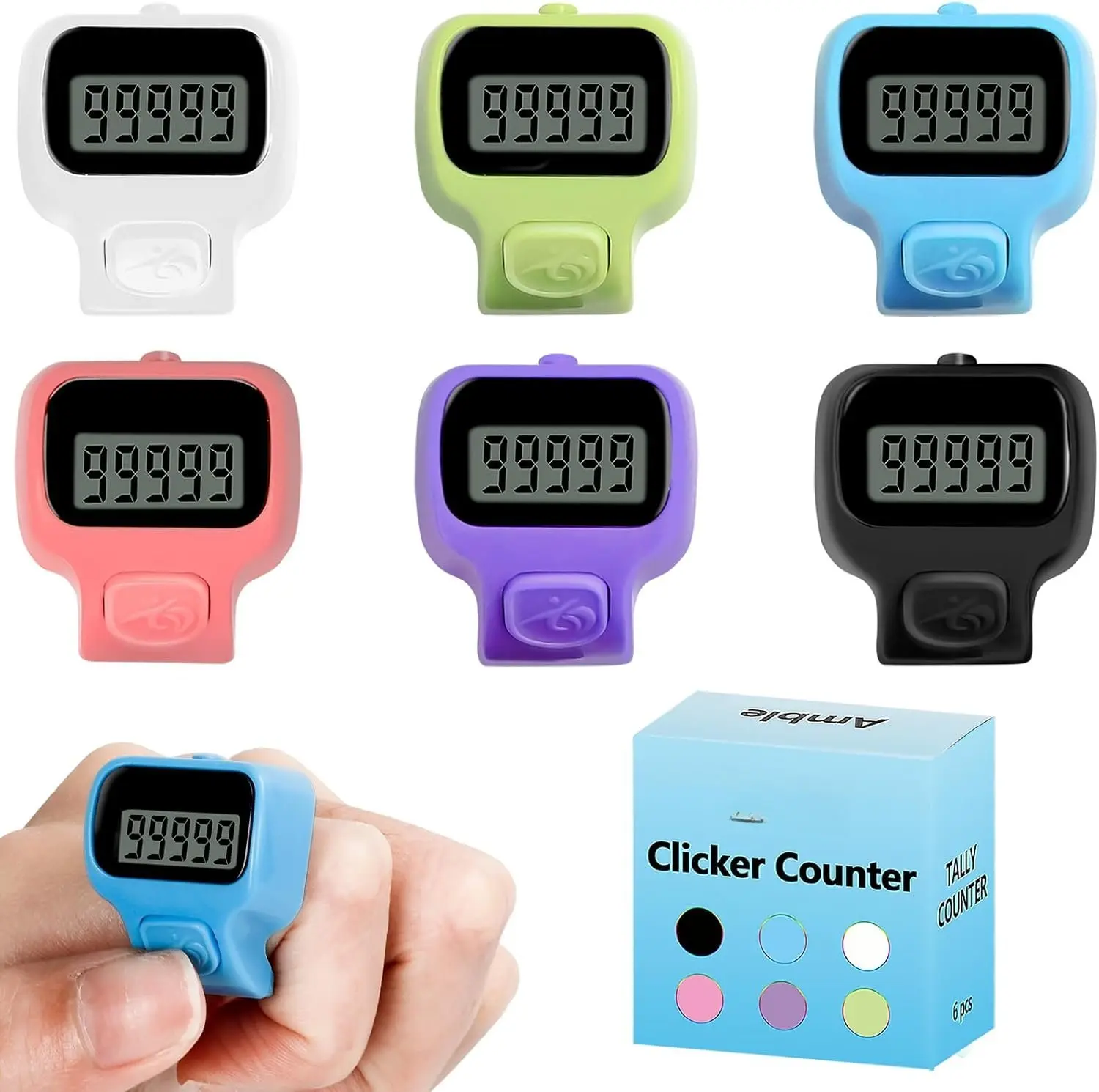Clicker Counter, Tally Counter, 6 Pack  Finger Clicker for Knitting, Crochet, Stitch, Golf, Fishing, Lap, Goods Counting