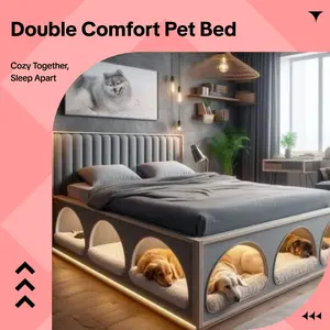 60/80 Double Comfort Bed for Owners and Pets Unique Design for Quality Time with Separate Beds for You and Your Pet 75x48x30-40 Inches