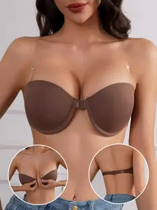 Viral Invisible Strapless Smooth Lightweight Minimalist Basic Push-Up Bra with Steel Ring, Convertible Back Design for Backless Dresses, Perfect for Party and Fashion Occasions, Fit, Medium, Padded Bra