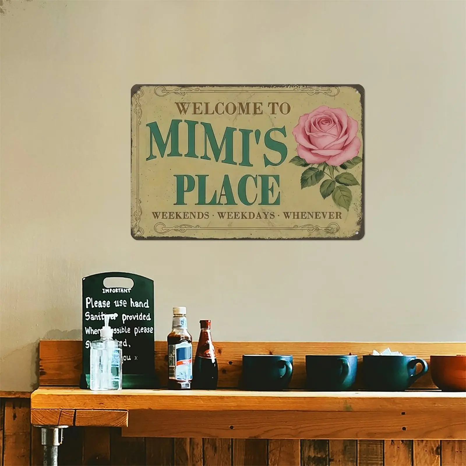 2D Flat, Metal Wall Art Sign Hanging Plaque - Mimi'S Place Rose Welcome Funny Wall Decor Retro Metal Sign Poster perfect for Garage Bathroom Bedroom Farm Inspirational Popular Wall Art 8x12 Inch Signs Posters high-quality