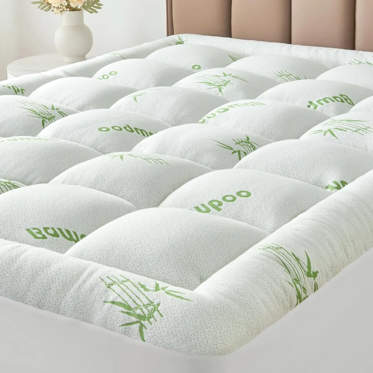 Mattress Topper Viscose Derived from Bamboo, Soft Thick Pillow Top Mattress Pad Cover for Back Pain, Cooling Mattress Protector with 8-21 Inch Deep Pocket, White