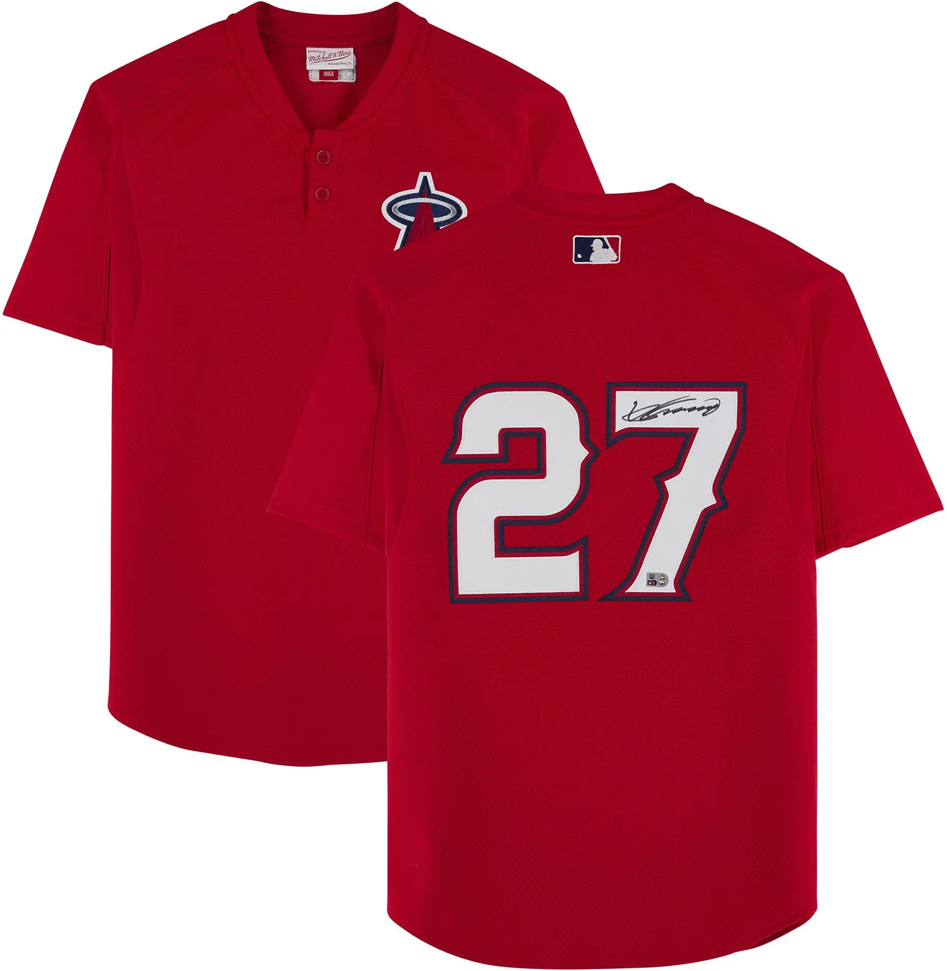 Vladimir Guerrero Los Angeles Angels Autographed Red Mitchell & Ness Batting Practice Jersey - Fanatics Authentic Certified
