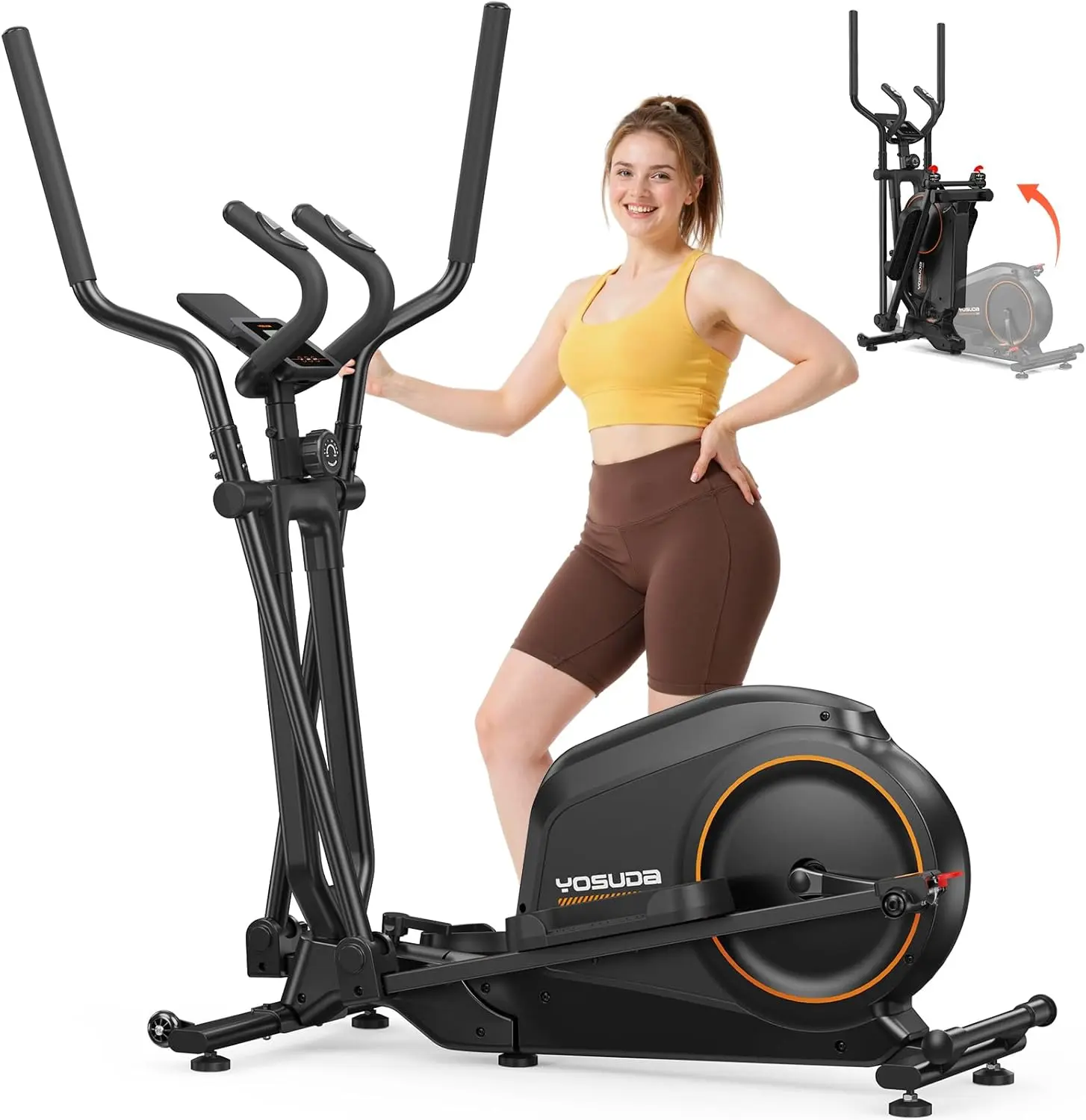 FED Fitness Yosuda Series EM7 Elliptical Machine for Home,15IN Stride Compact Folding Elliptical Training Machine Only 2 sq ft for Small Spaces, Elliptical Cross Trainer with 16 Magnetic Resistance Levels