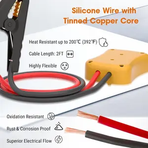 Jumper Cables for Car with Adapter Compatible with DE.Walt 20V Batteries, Silicone Wire 8AWG 2FT Alligator Clips Automotive Jump Starter Jumper Cables for Jump Starting Car or Tool Batteries