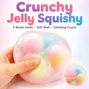 3 Bead Crunchy Jelly Squishy Toy, Translucent Squeeze Stress Ball, Soft Sensory Fidget ASMR Toy for Kids Adults