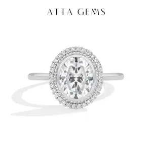 ATTAGEMS 2CT Oval Cut D Color VVS1 Lab-Grown Moissanite Ring for Women 925 Sterling Silver Ring Wedding Band Engagement Anniversary Brighting Gift Fine Jewelry R365