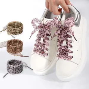 Unisex Wide Leopard Pattern Shoelaces, Silk Satin Flat Laces in 2.5CM for Various Footwear