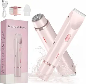 Bikini Trimmer for Women 2 in 1 Dual Head - IPX7 Waterproof Painless Electric Razors for Beauty, Pubic Hair, Face, Legs & Underarms– Portable Cordless Shaver with Fast Charging, Easy Cleaning