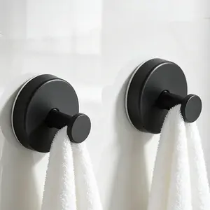 Suction Cup Hooks for Shower, Removable Towel Hooks for Bathroom Window Glass Door Wall, Bath Robe Looafh Wreath Hook for Hanging - 2 Pack, Black