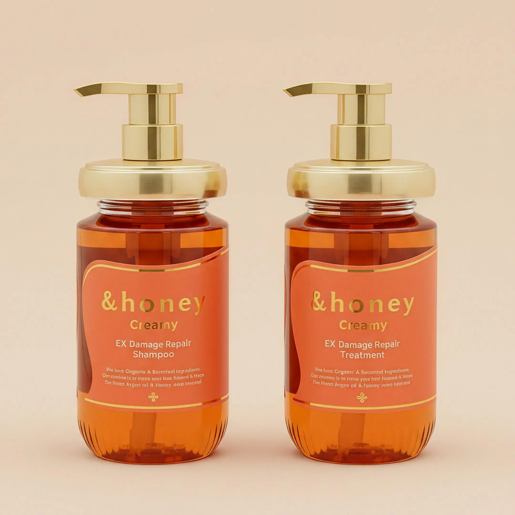 &HONEY Keratin Haircare Duo - 15.9 fl oz Chemical Free Argan Oil Shampoo Cleanser & Anti-Frizz Conditioner for Dry Wavy Hair, Japanese Honey-Scented Hydrating Therapy with Argan Oil