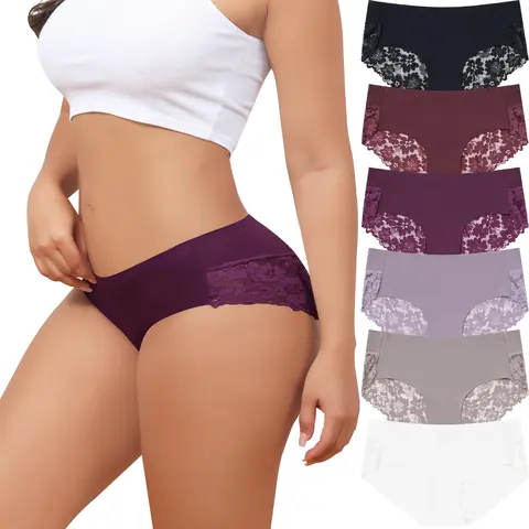 LEVAO Women's 6-Pack Chic Seamless No Show Cheeky Briefs - Elegant, Soft, Smooth, Breathable Stretch Trim Underwear, Lace Shaper Panty, Elegant Soft Panty, Underwear for Women, Romance & Family Occasions