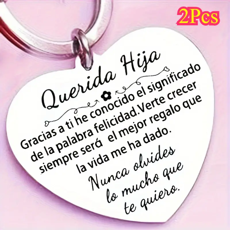 2-Pcs Matching Keychains - Stainless Steel Heart-Shaped Custom Gifts for Dad-Daughter, Personalized Engraved Phrase Tag Keychains for Car Keys, Bags