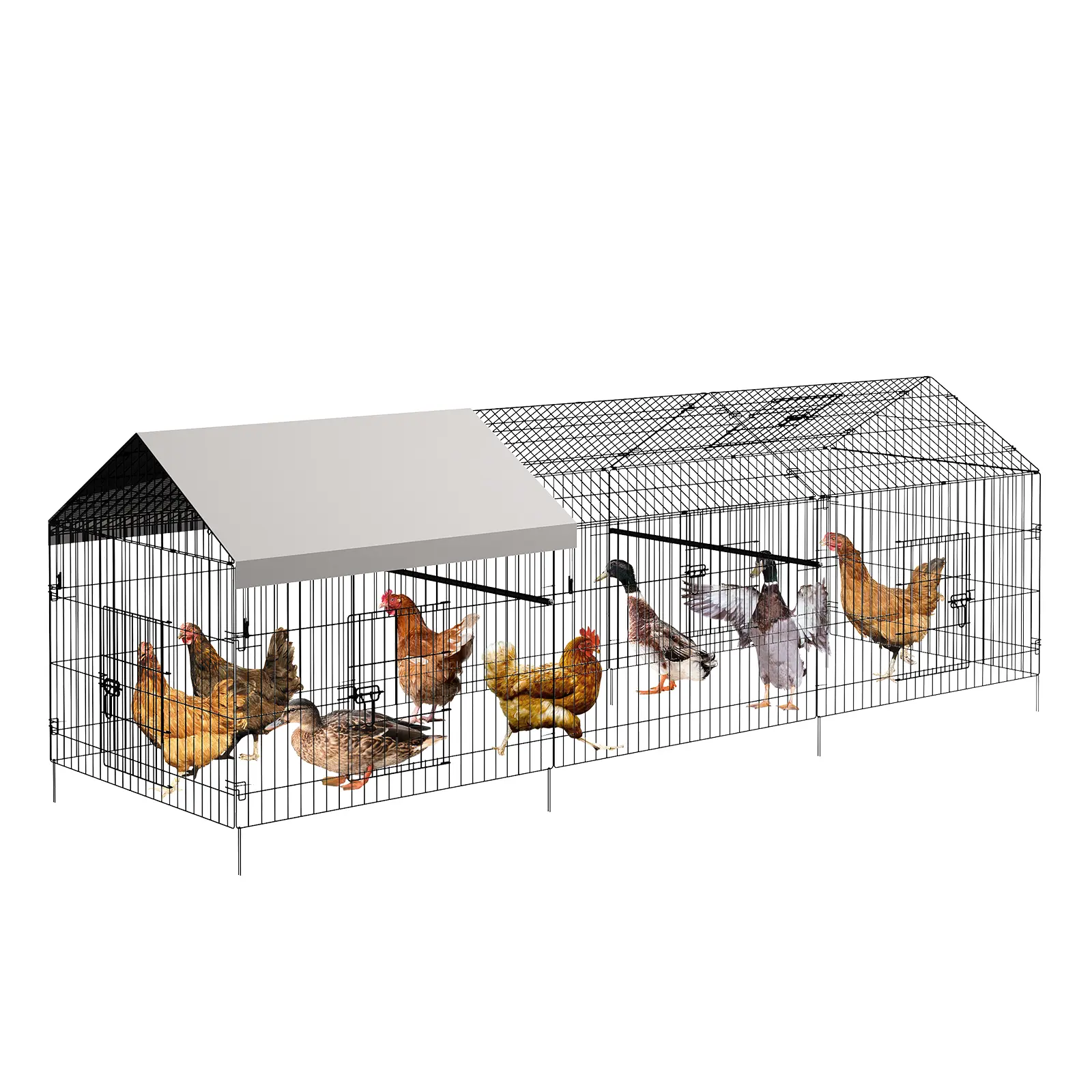 Large Metal Walk-in Chicken Coop for 8-10 Chickens, Rust-Proof Poultry Cage with Waterproof Cover, 4 Doors & 1 Window, Predator-Proof Hen House for Backyard Farm, Secure Enclosure for Ducks Rabbits, Easy Assembly Outdoor Pet Run, Anti-Slip