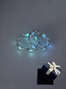Silver Color Glow-In-The-Dark Ring, Stackable Rings, Friendship Couple Ring, Butterfly Knot Gift Box Packaging, Casual Style, All Seasons