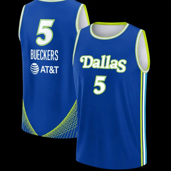 [FULL LOGO] - Dallas Team #5 Bueckers Football Replica Jersey Fast Break Edition - Royal - Personalized on Request