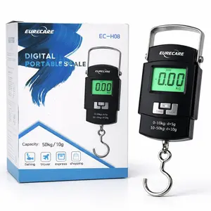 Digital Portable Hanging Luggage Scale, 50kg Capacity, LCD Backlight Easy-to-Read Display, Model EC-H08