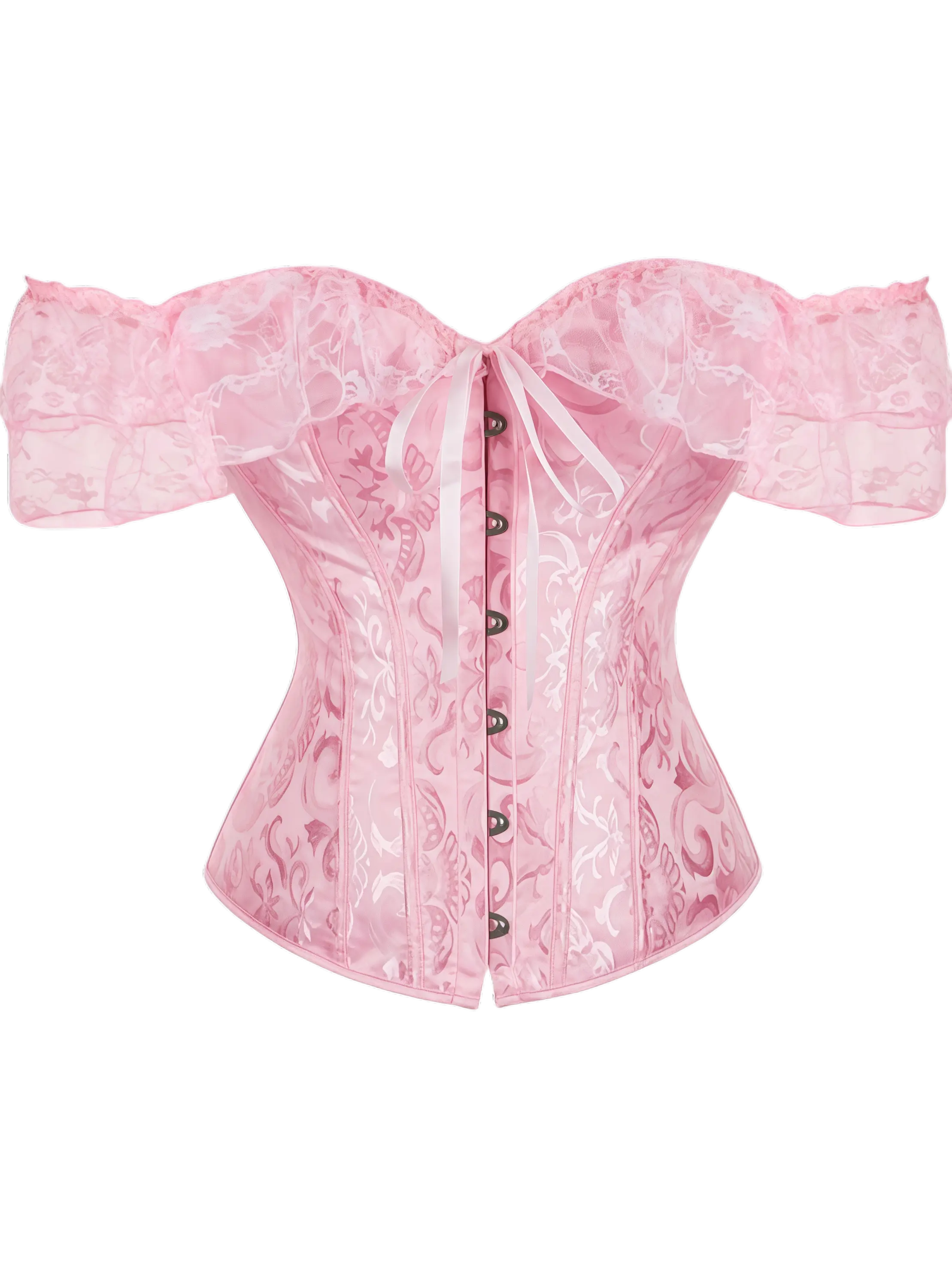 Women's Sexy Lace Corset Top with Off-Shoulder Sleeves, Overbust Bodice with Adjustable Lacing, Polyester Clothes for Wedding & Workout, Fashion Apparel, Halloween, Cute, Style, Party, Thanksgiving