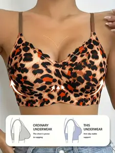 Leopard Print No Underwire Bra - Jelly Gel Padded Comfy Adjustable Strap Trendy Bralette