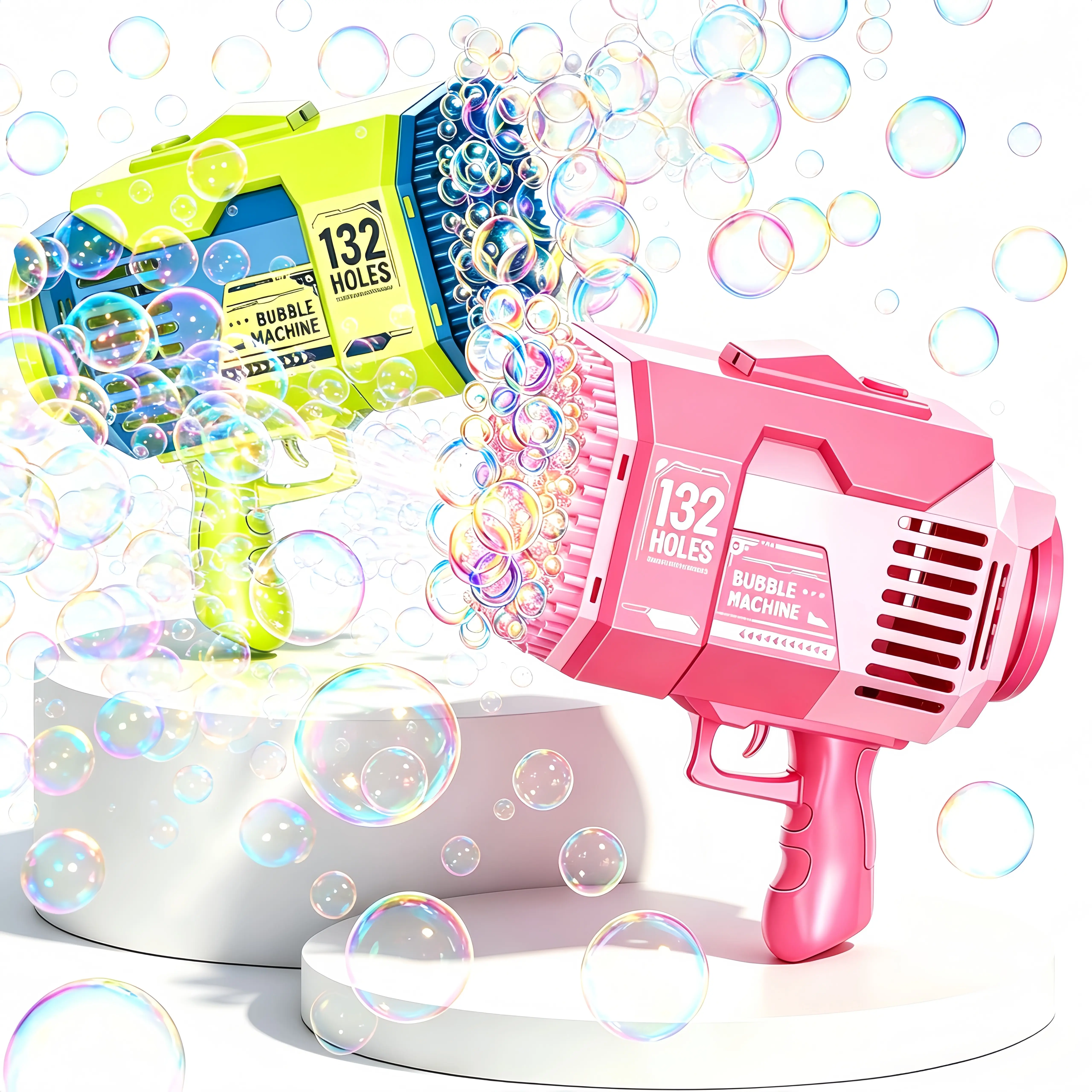 132 Holes Bazooka Bubble Gun 2 IN1 Fan Function Rechargeable with Color LED Light Automatic Bubble Blaster, Kids Outdoor Wedding Party Toy Gift summerwins summer